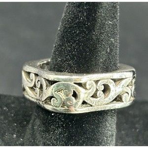 Vintage‎ Sterling Silver Filigree Scroll Square Band Ring Size 6.5